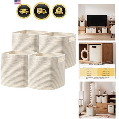 Set of 4 Storage Cubes-13 X 13 X 13 In, Cotton Rope Basket for Shelves, Toys,...
