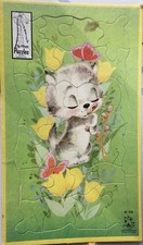 Vintage Lankies Nursery Tray Puzzle Kitten Flowers Jessup Paper Box USA