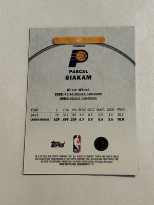 2025-26 Topps Finest Pascal Siakam Purple Common /100 Geometric 