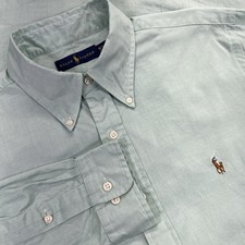 Ralph Lauren Shirt Mens 16.5 32/33 Green Pinpoint Oxford Button Up Flesh Pony