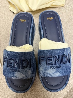 Fendi Denim sea garden Sunshine flatform Slide Sandals