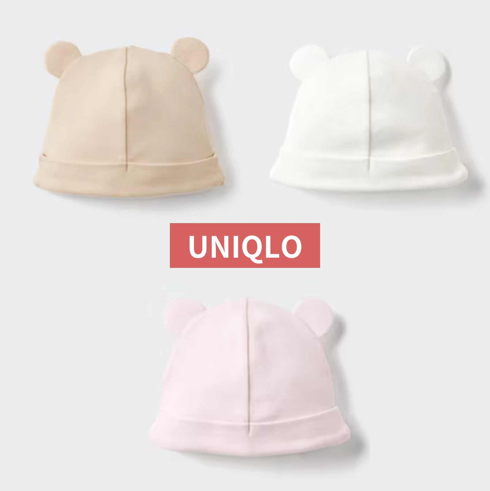 UNIQLO Baby Bear Ear Beanie Hat Pink White Beige New Gift Japan