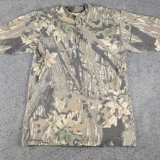 Vintage Mossy Oak Shirt Mens M Henley Long Sleeve Breakup Made In USA Hunting