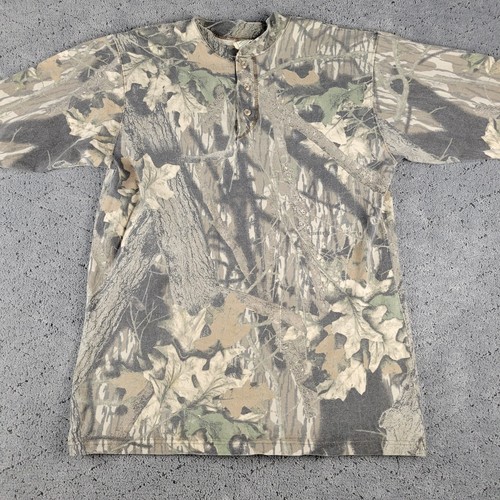 Vintage Mossy Oak Shirt Mens M Henley Long Sleeve Breakup Made In USA Hunting