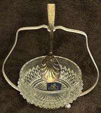 Handmade Lead Crystal Marmalade Dish w/Sheffield Silverplate Spoon & Holder NIB!