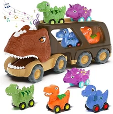 Veslier Dinosaur Car Toy for 2 3 4 5 Years Old Boys, Friction Power Carrier Truc