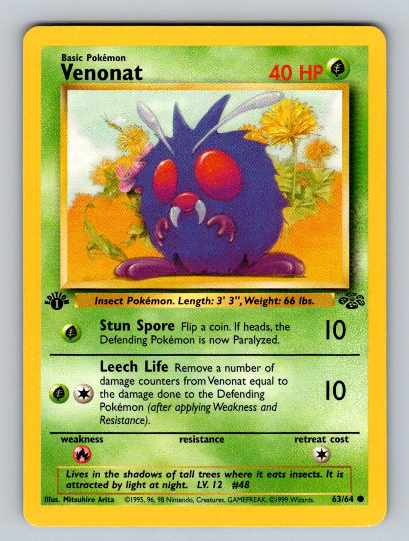 Venonat 1st Edition Common Pokemon TCG Jungle 63/64 NM