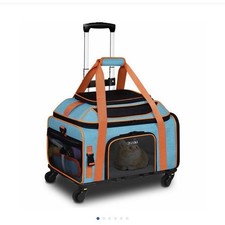 Petskd Rolling Pet Carrier Expandable Top Fabric, Small Dog, Blue 19 x 13 in