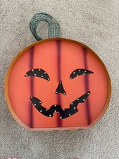 Vintage Style Metal Jack O Lantern Lighted Halloween Pumpkin