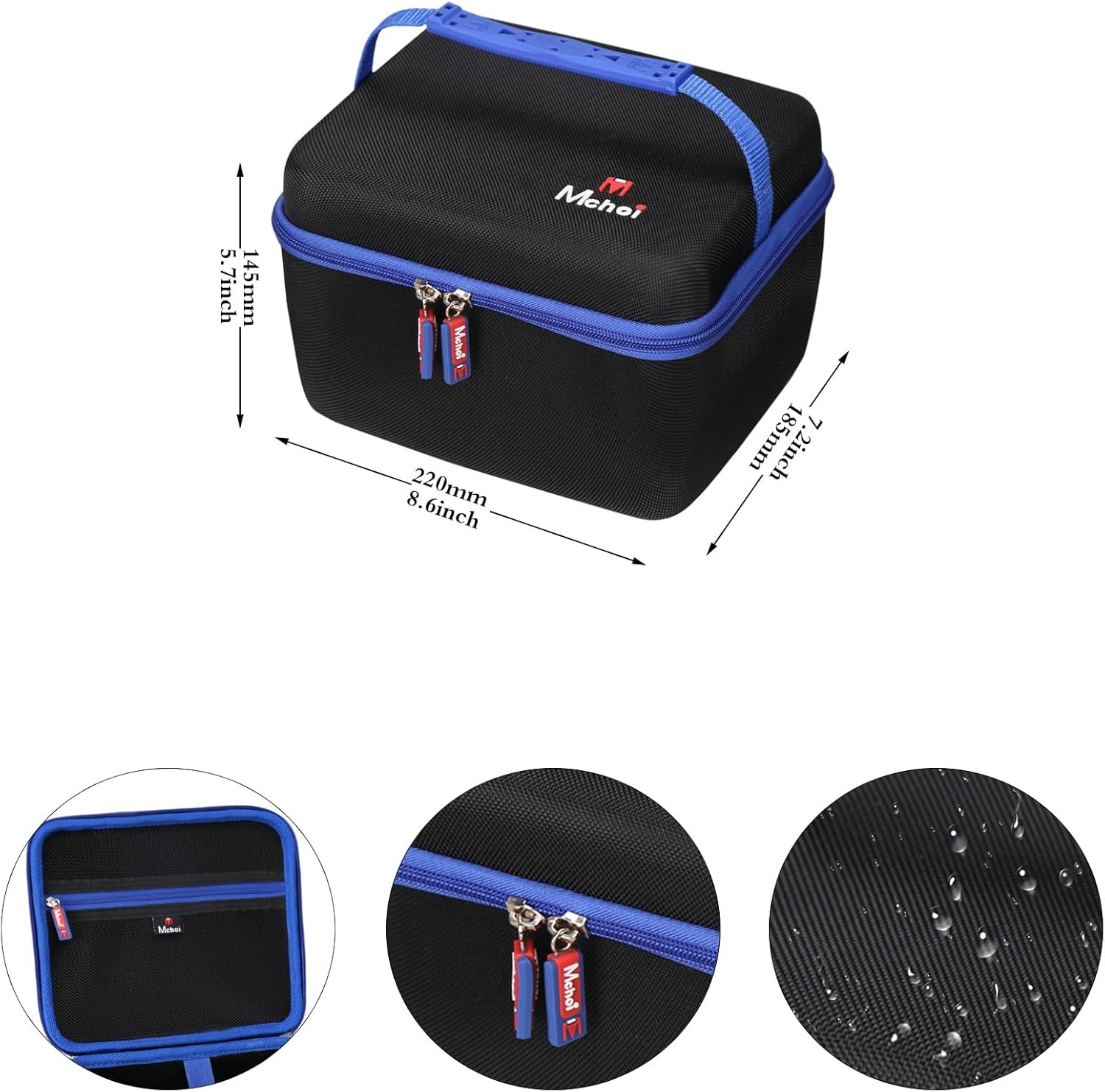 Mchoi Hard Case Suitable for VacLife 8.6*7.2*5.7 inches, Black, Blue Zipper 