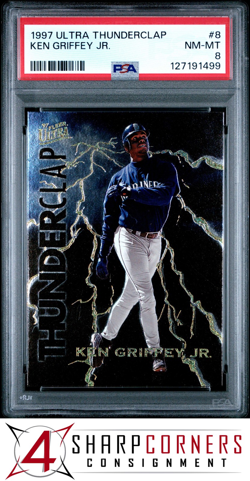 1997 ULTRA THUNDERCLAP #8 KEN GRIFFEY JR. MARINERS HOF  PSA 8