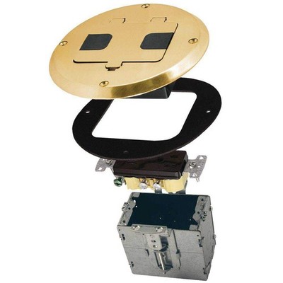 RACO 6239BP Floor Kit with Recessed Duplex 15A TR Device and Adjustable Brass 