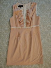 Nine West 12 Seersucker Peach Orange White Striped Sleeveless Shift Dress Ruffle