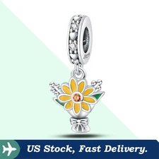 KUNSIR 925 Sterling Silver Charm For Bracelet Sunflower Bouquet Pendant Charm