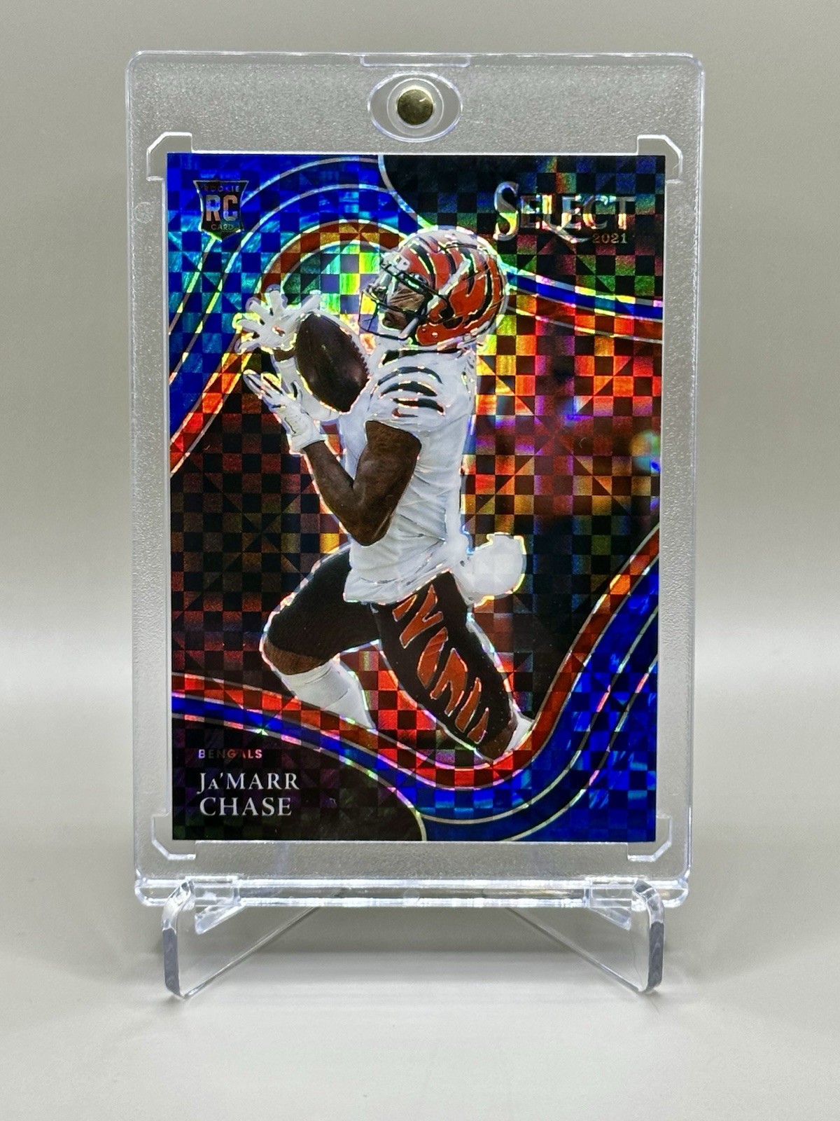 Ja’Marr Chase RC - 2021 Panini Select Field Level Blue Checkerboard /49 #347