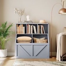 Toy Storage Organizer for Kids Toy Storage Cabinet with Bookcase Shelf Gray
