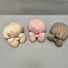 3-PC Baby Girl Turban Hat Set-Big Bow Newborn Infant Toddler Beanie