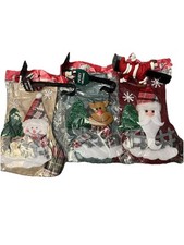 3 Christmas Stockings Santa, Snowman, Reindeer 9  Plus 3 Holders.NIP