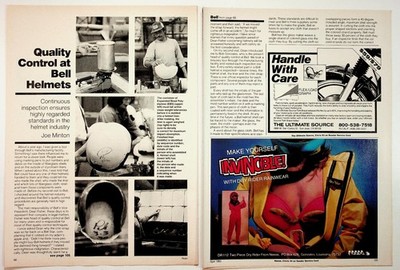 1985 Bell Helmets Quality Control Article & Motorcycle Ads Magazine Page