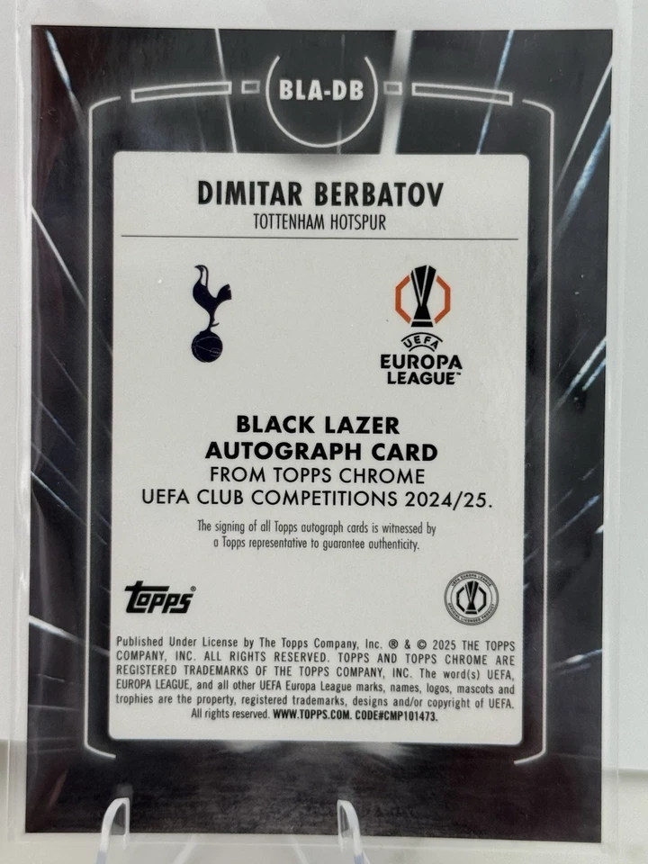 2024/25 Topps Uefa Club Competitions Dimitar Berbatov Black Lazer Auto /25 - Image 2 of 2