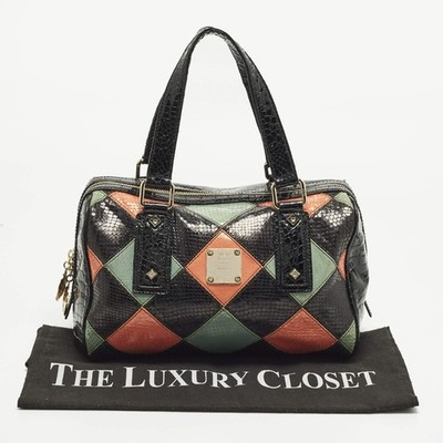 MCM Diamond Pattern Multicolor Croc Embossed Patent and Snakeskin