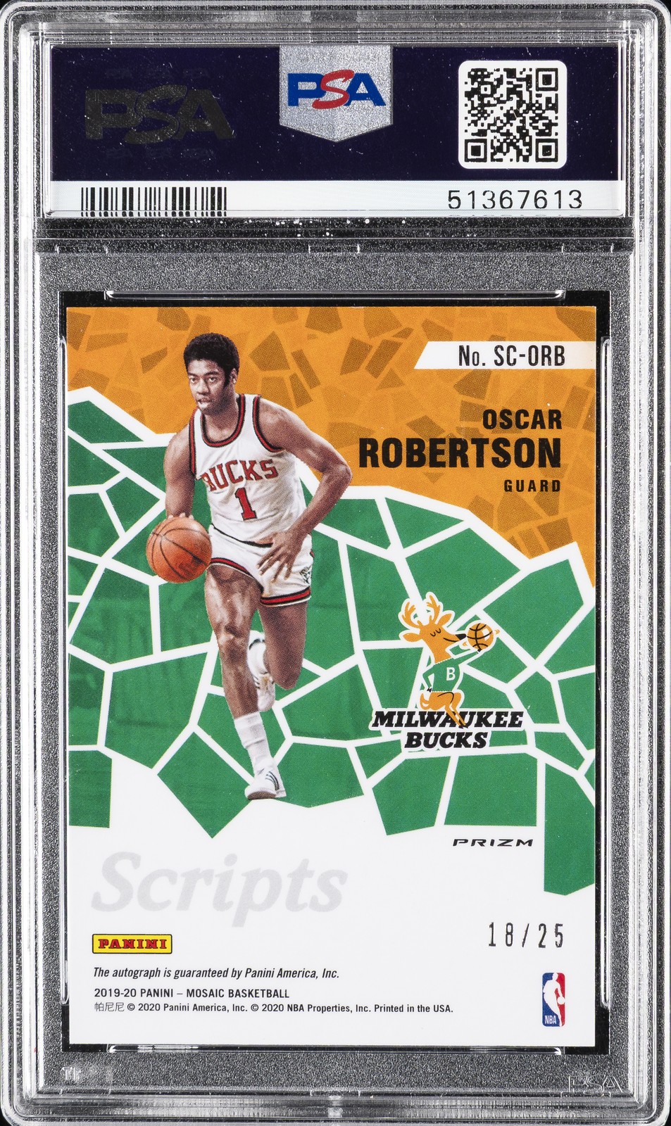 2019 PANINI MOSAIC SCRIPTS GOLD #SCORB OSCAR ROBERTSON #/25 AUTO PSA 10 view 2