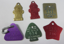 Vtg 1970's Lot Dog Tag License Tax Registration ALL ALASKA TOWNS COUNTIES Tokens