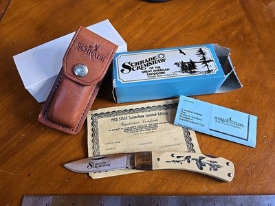 New Schrade 515SC Folding lock Back Knife W/ Sheath and Box 3 3/4'' OWL & QUAIL 