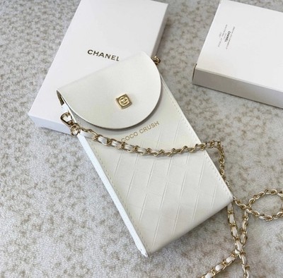 CHANEL White Flap Coco Crush Crossbody Chain Phone Holder GHW GWP