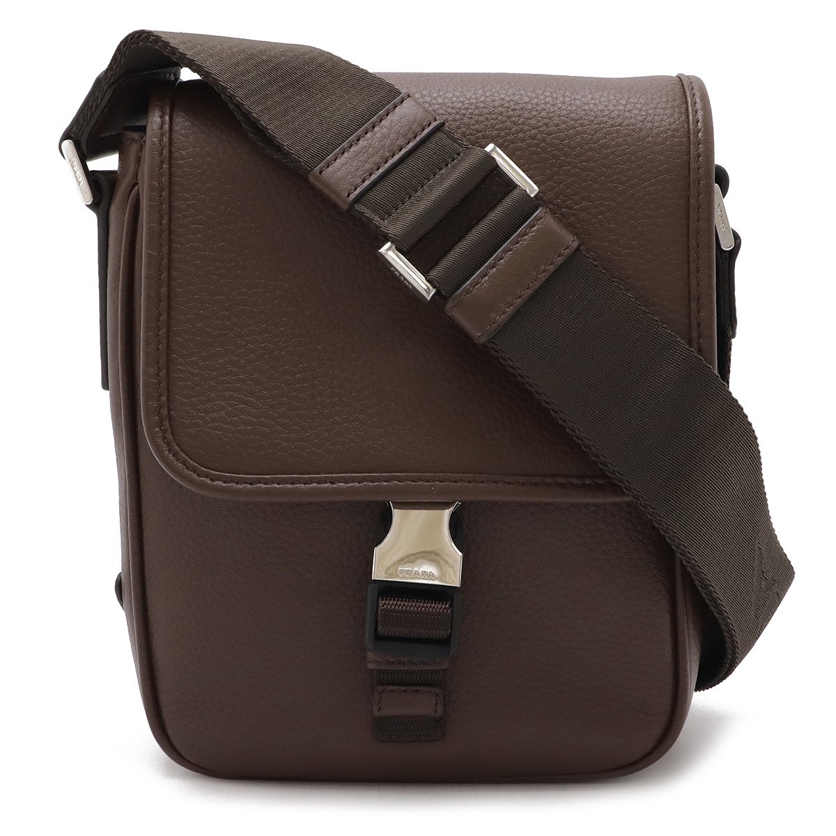 PRADA Leather Shoulder Bag Pochette Crossbody BRUCIATO Brown with Silver Hardware