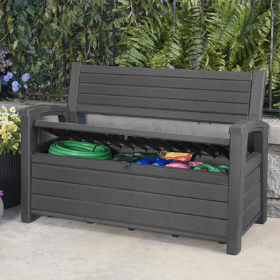 Keter Weatherproof Outdoor Patio Deck Box Bench 2 Seat 60 Gallon Storage