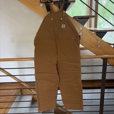 EUC Carhartt Men's Brown Duck Quilt Lined Bib Overall Size 44X30