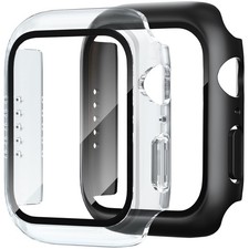 Case for Apple Watch Screen Protector, Series 9/8/7 41mm  1 Black  1 Clear;...