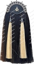 Black Horse Hair Sporran Masonic Badge 100 Original 2 White Tassels Long Kilt