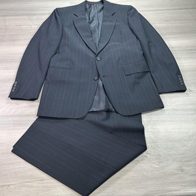 VINTAGE Hart Schaffner & Marx Suit Mens Blazer 44R Pants 36x31 Blue Pinstripe