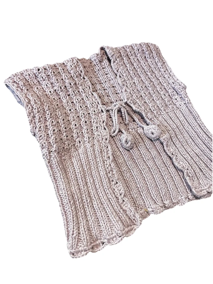 Hand Knit Toddler Sweater Vest Cardigan Ap Size 12 Months-2T Handmade Purple Foto 2 de 4