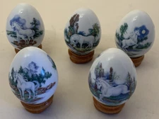 Lot Of 5 Princeton Gallery Unicorn Porcelain Eggs Used In EUC