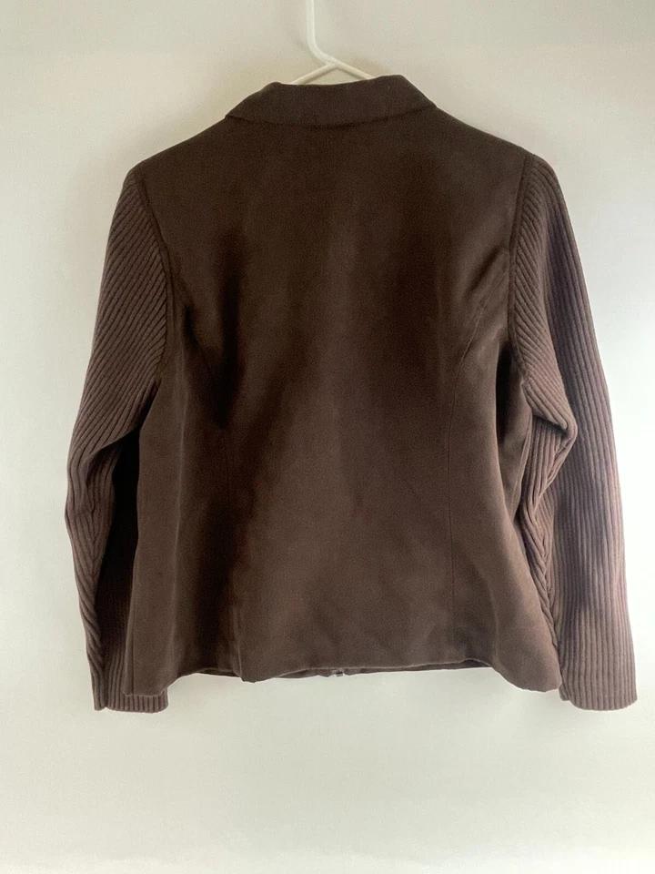 Studio Works Jacket Women's Petite Size 12P Brown Full Zip Up Rib Long Sleeve - Image 2 of 4
