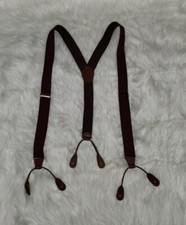 Pelican USA Red Maroon Fabric Elastic Brown Leather Braces Adjustable Suspenders