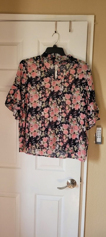Shein Plus 2XL NWOT Blouse Sheer Chiffon Floral Ruffle Sleeves, Bohemian, Cute