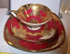 vintage RW Rudolph Wachter Bavaria Teacup Saucer plate set Dk red ornate gold