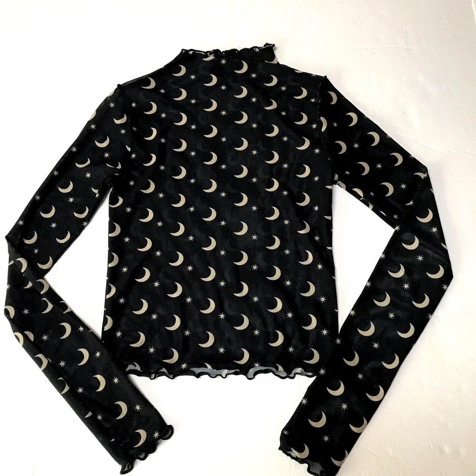 Forever 21 Top Pequeño Malla Transparente Crop Moon Stars Y2K Años 90 Celestial Mall Gótico Foto 4 de 4