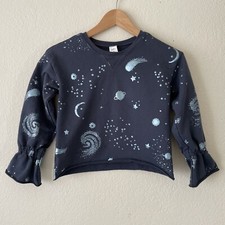 Tea Collection Starry Skies Ruffle Sleeve Top Crew Neck Sweatshirt Girls Size 10