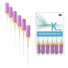6pc/set Dental Stainless Steel Hand Use Endo Root Canal File K-File 21mm #10