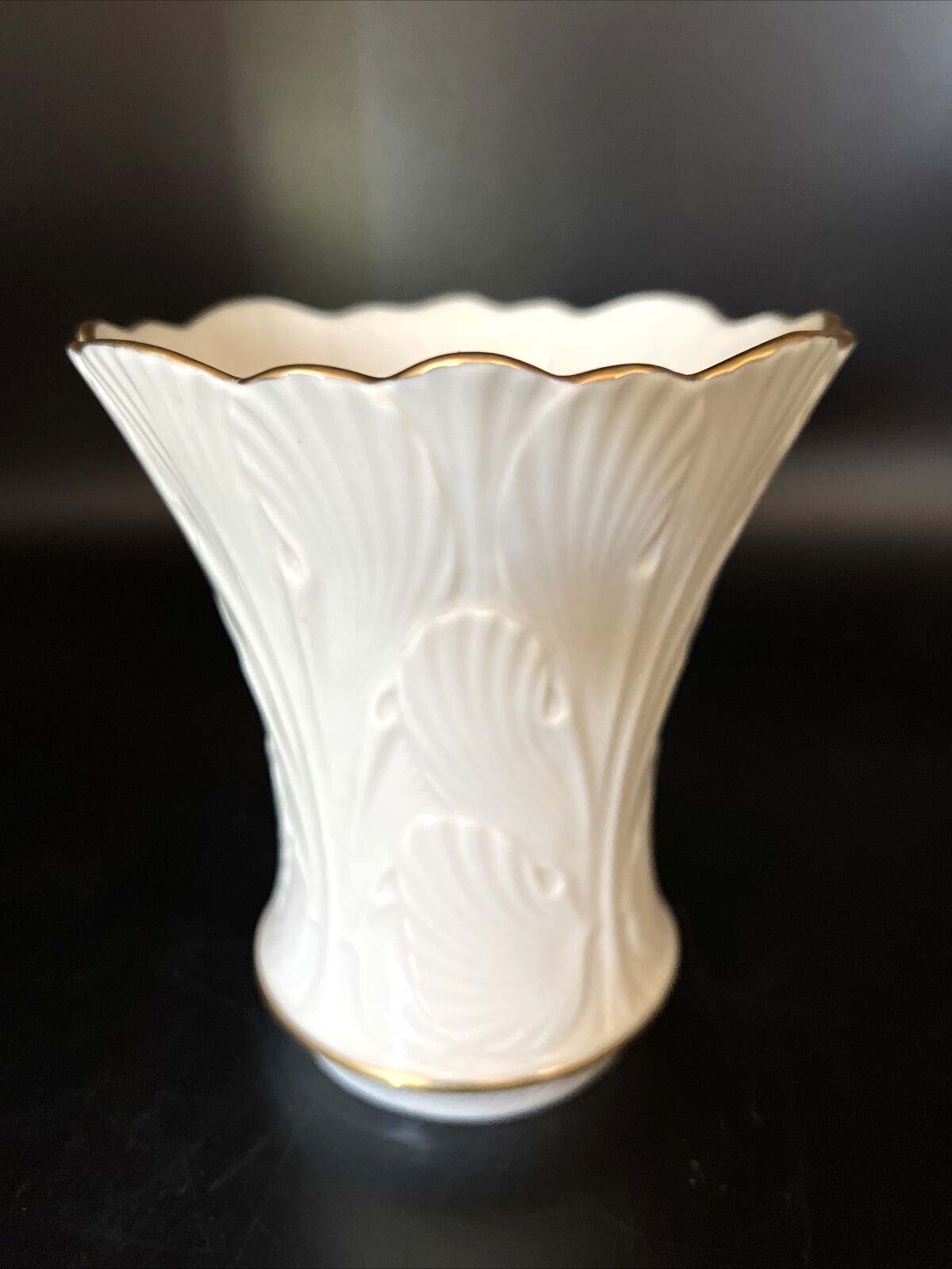 Vintage Lenox  Cranford Collection Ivory Porcelain Vase Embossed Leaves - 5 1/4