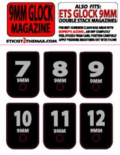 FITS GLOCK 9MM GREY NUMBERED 7-12 MAGAZINE BASE PLATE STICKERS,set of 6