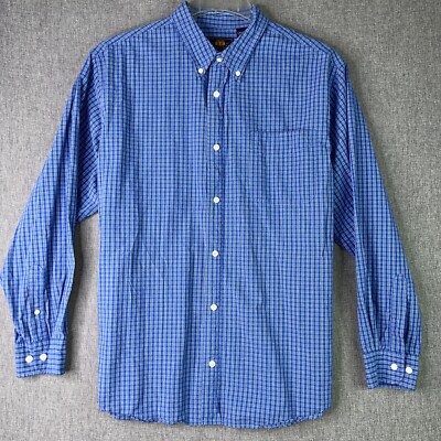 Route 66 Men's Size L. Button Up Blue Plaid Long Sleeves Cotton Shirt MS30