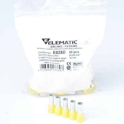 50x Elematic Ferrules Insulated Single Core 25mm² 16mm Yellow Made in Germany