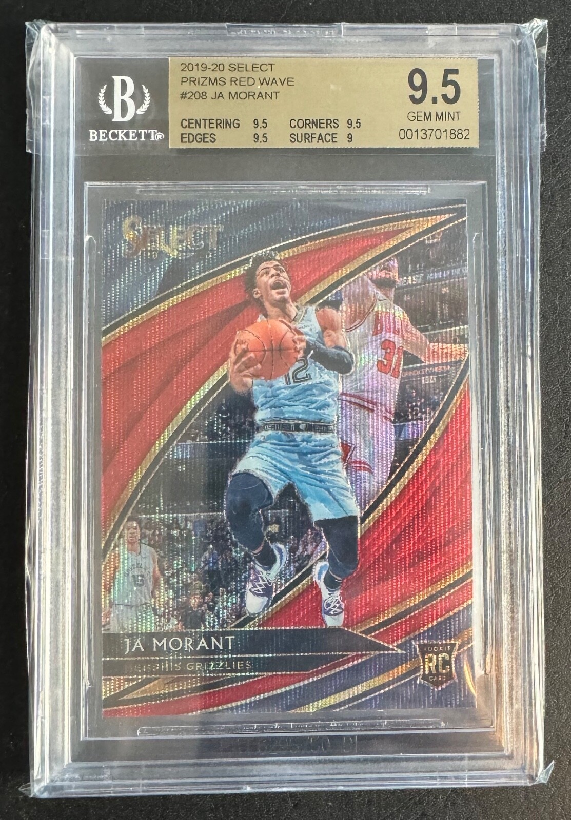 Ja Morant BGS 9.5 GEM 2019-20 Panini Select Courtside Red Wave Prizm RC #208