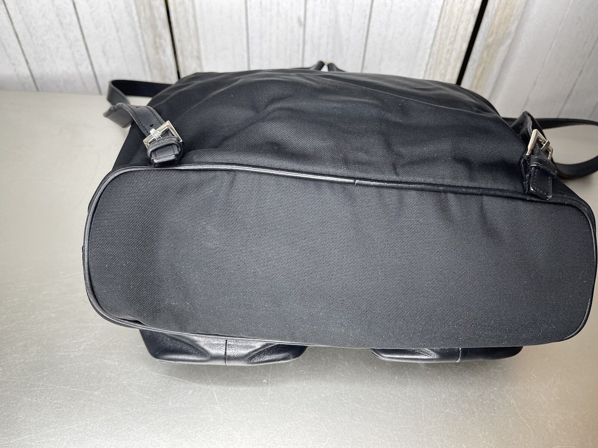 Authentic GUCCI Backpack Bag Black Leather Nylon Printed Logo Silver Metal Gucci Leather Print Backpack Bag Black - Gucci Bags main image 4